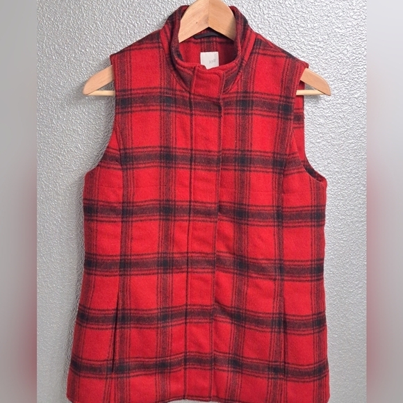 J. Jill Red & Black Tartan Plaid Sleeveless Wool Blend Vest    Size XS - Picture 7 of 12